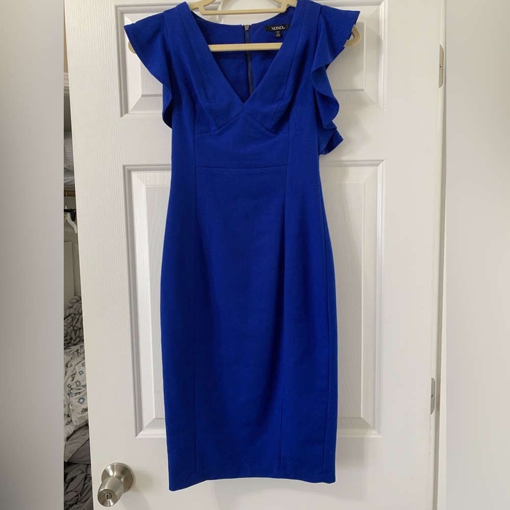 XOXO Cobalt Blue Ruffle Sleeve Mini Dress